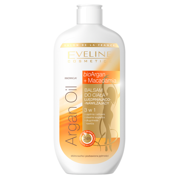 Eveline Argan Oil Macadamia Firming Moisturising Body Lotion 3in1 350ml Front Bottle View