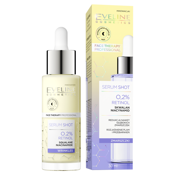 Eveline Serum Shot 0.2% Retinol Anti-Wrinkle Serum for Face, Neck and Neckline (30ml) bottle and packaging box
