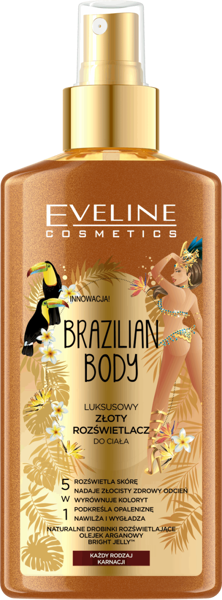 Eveline Brazilian Body Luxury Gold Body Highlighter 150ml - Front Bottle View