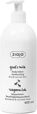 Ziaja Goat Milk Body Lotion 400ml bottle with black pump dispenser on white background