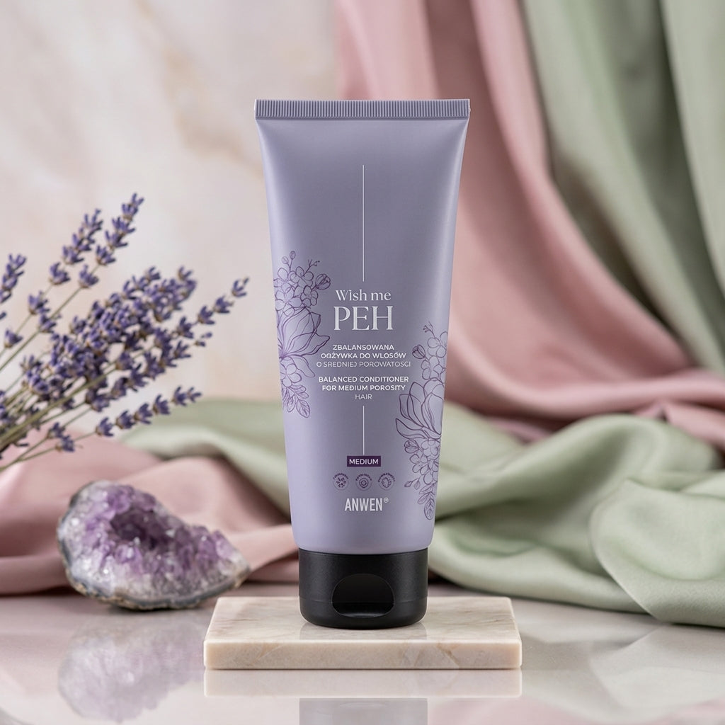 Anwen Wish me PEH Balanced Conditioner in a bright professional cosmetic studio setup
