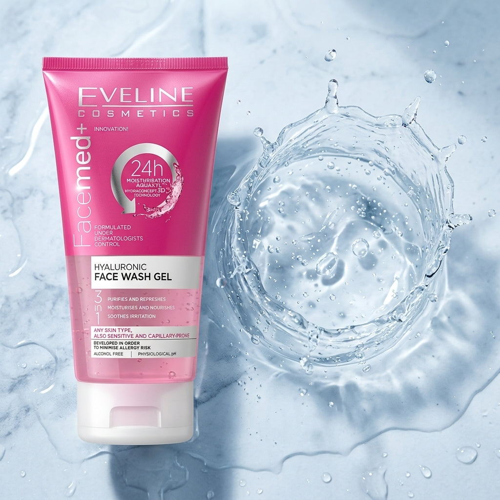 Eveline Facemed Hyaluronic Face Wash Gel with a fresh, hydrating gel splash