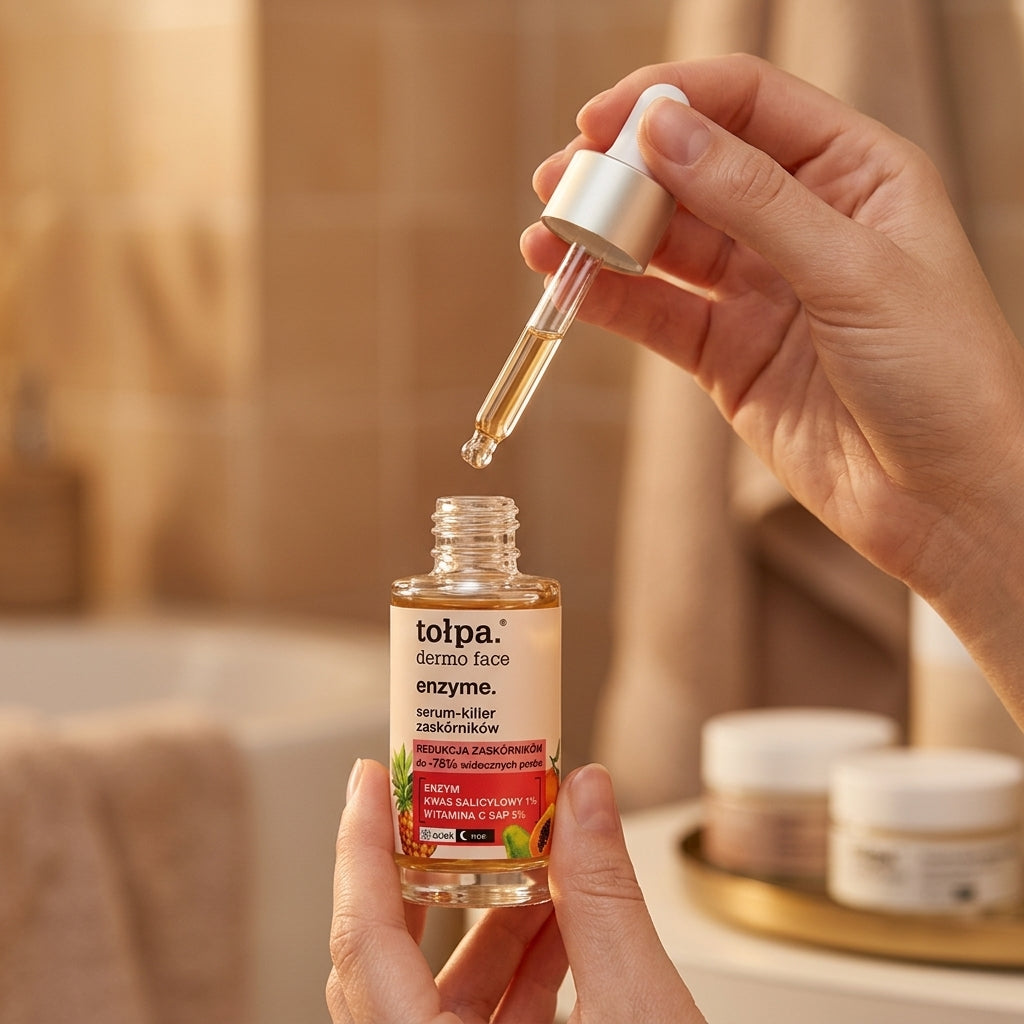 Dropper bottle of Tolpa Dermo Face Enzyme Serum close up showing active formula