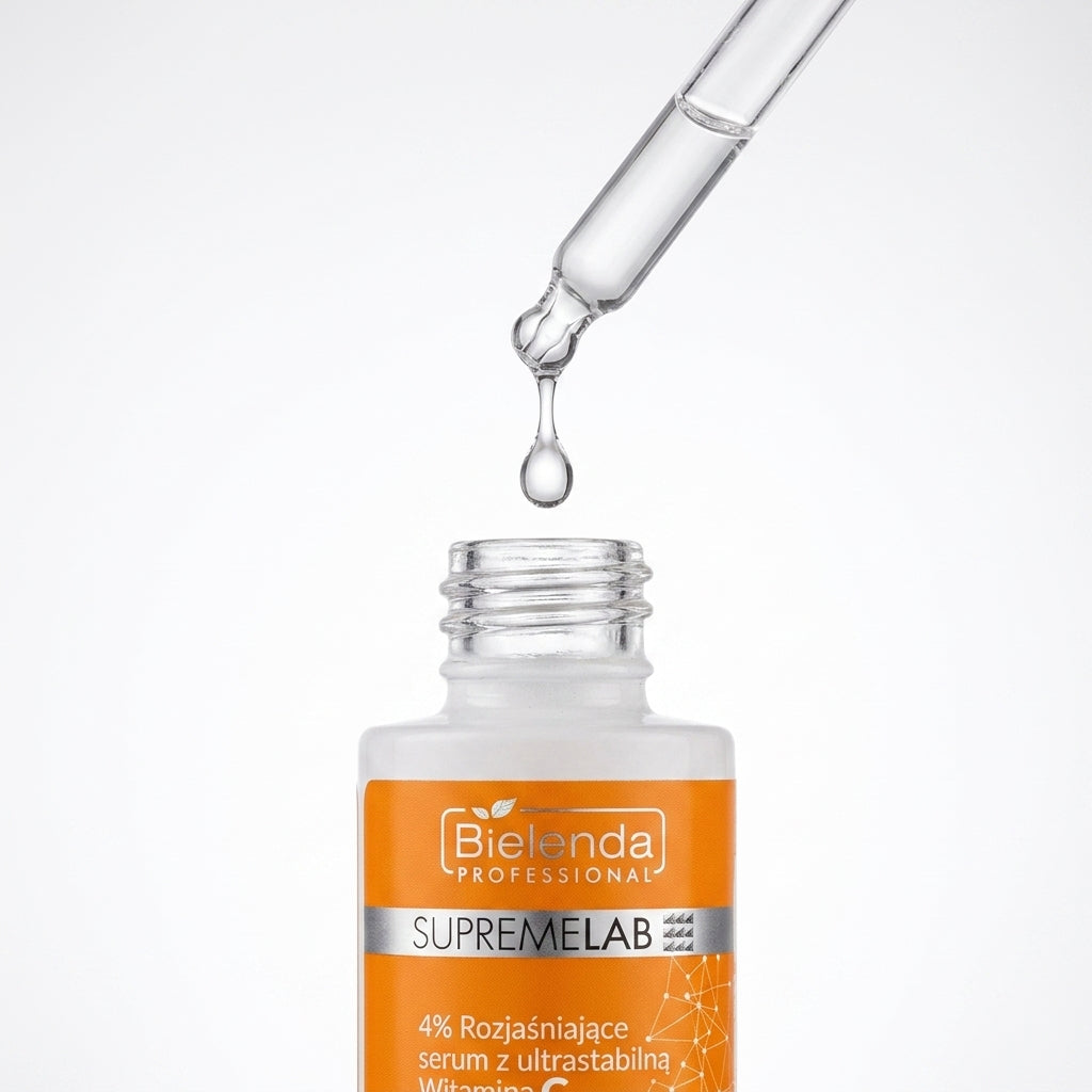 Bielenda Professional Supremelab Energy Boost Brightening Serum detail close-up showing serum droplet on dropper